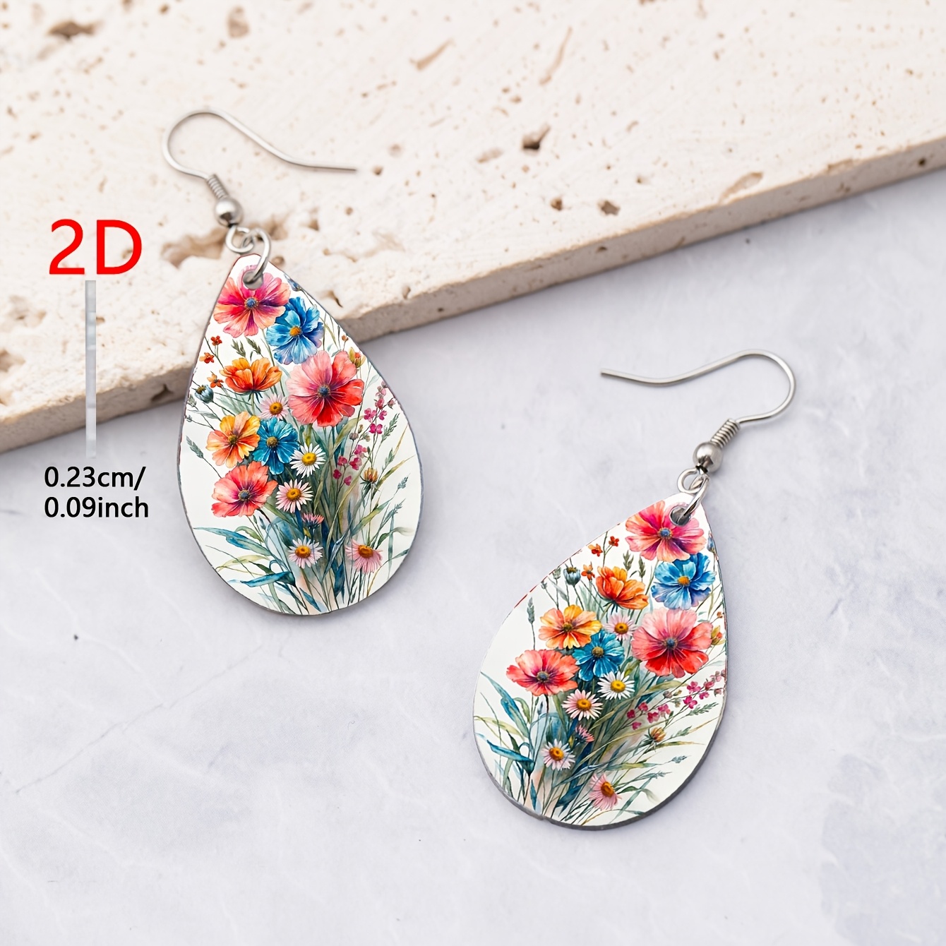 Women's Hand-Painted Wildflower Acrylic Teardrop Earrings